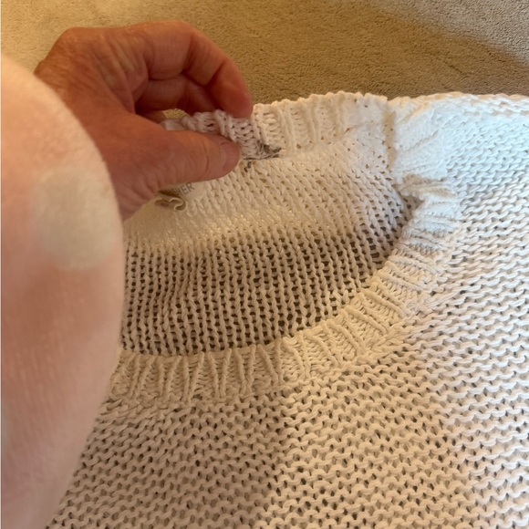 Eileen Fisher Open White Sweater Cream Cotton Blend Linen Pullover Cottagecore L - Picture 11 of 11